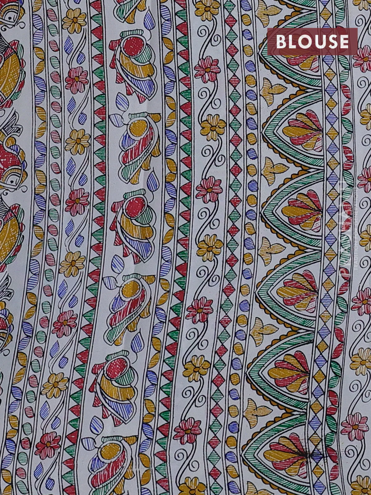 Pochampally silk saree royal blue and cream with allover ikat weaves and madhubani prints - Image 4