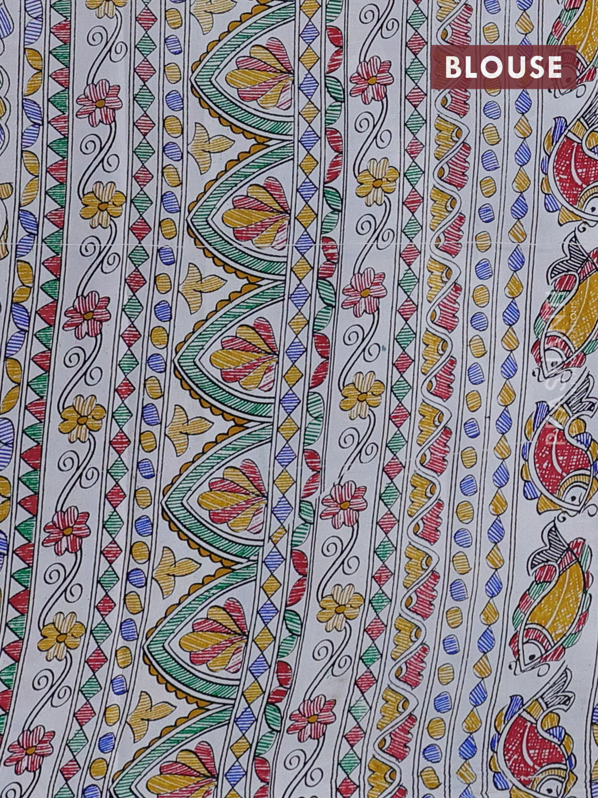 Pochampally silk saree royal blue and cream with allover ikat woven buttas and madhubani prints - Image 4