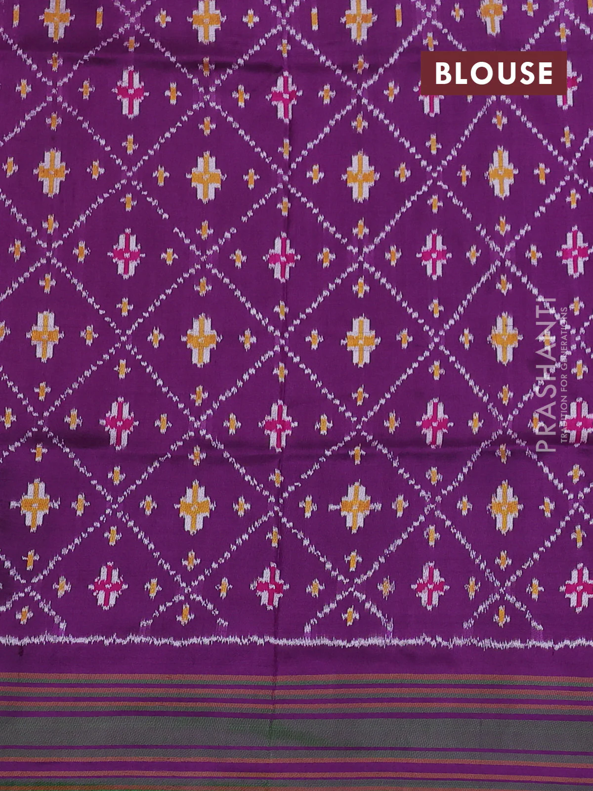 Pochampally silk saree rustic orange shade and purple green with allover zig zag ikat weaves and rettapet border - Image 4