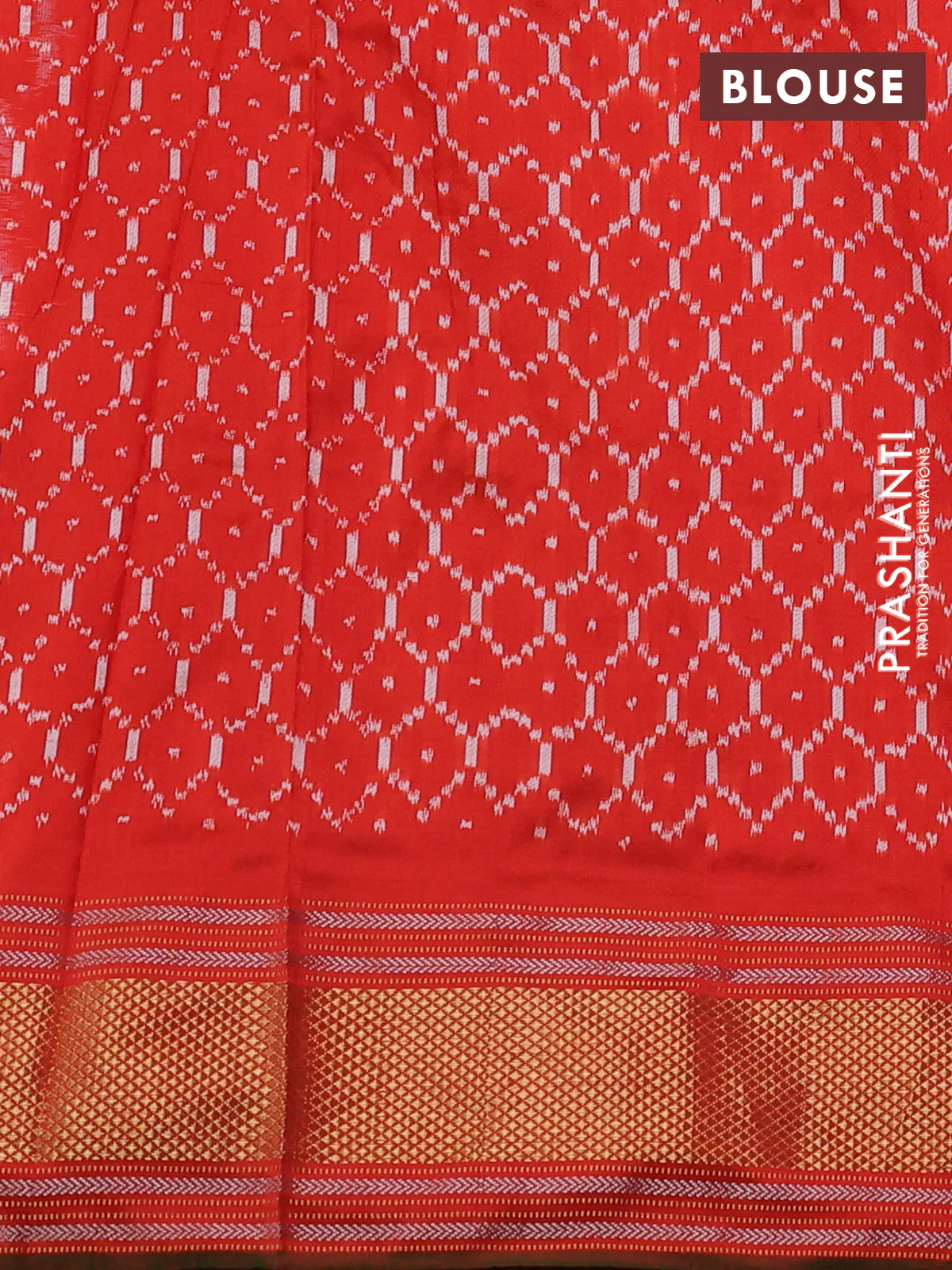 Pochampally silk saree teal green and orange with plain body and ikat woven zari border - Image 4