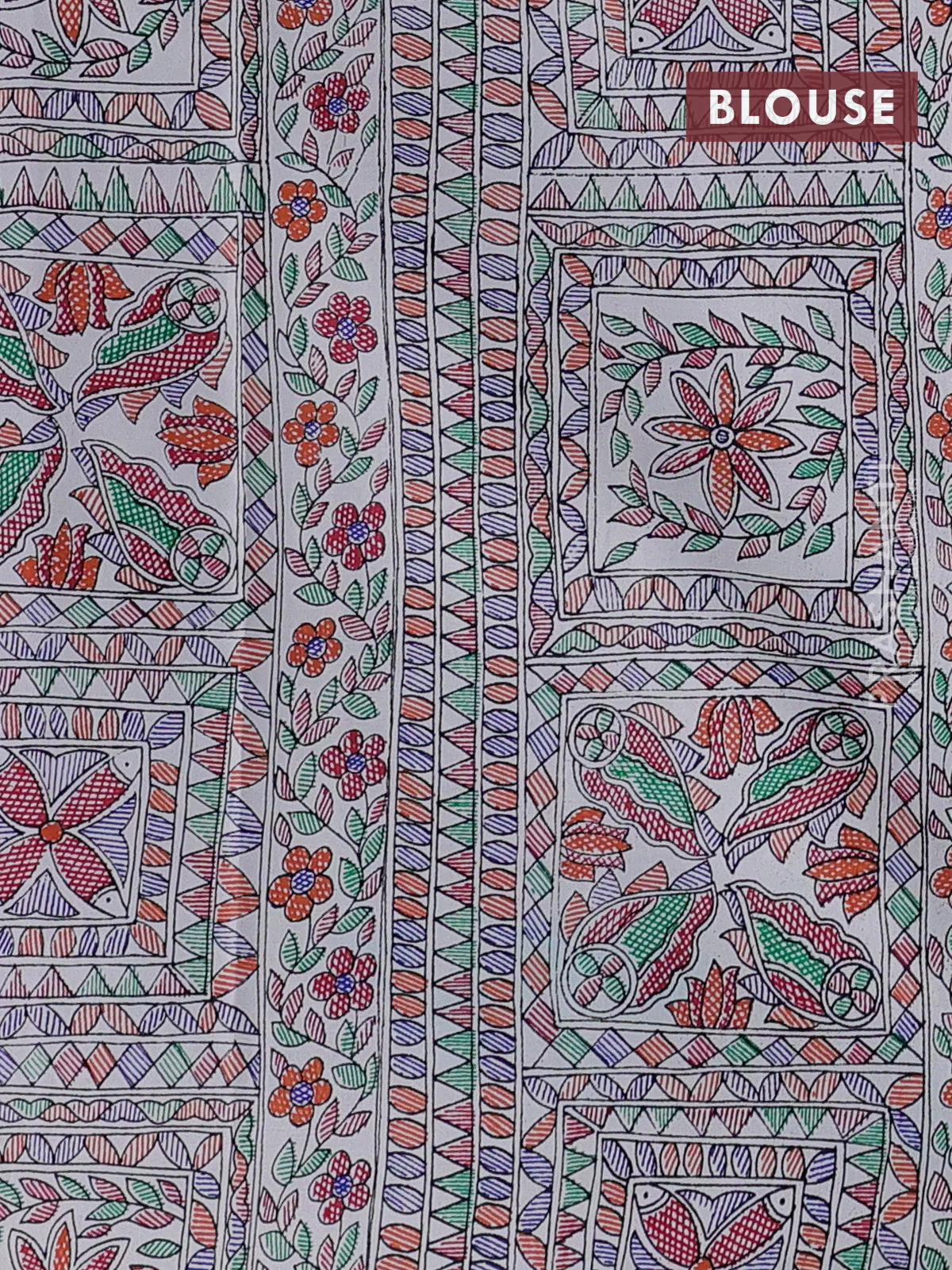 Pochampally silk saree violet and cream with allover ikat woven buttas and madhubani prints - Image 4