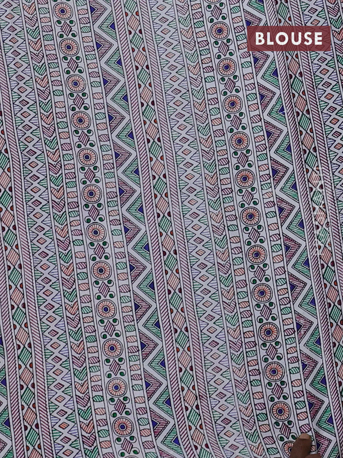 Pochampally silk saree violet and cream with allover ikat woven buttas and madhubani prints - Image 4