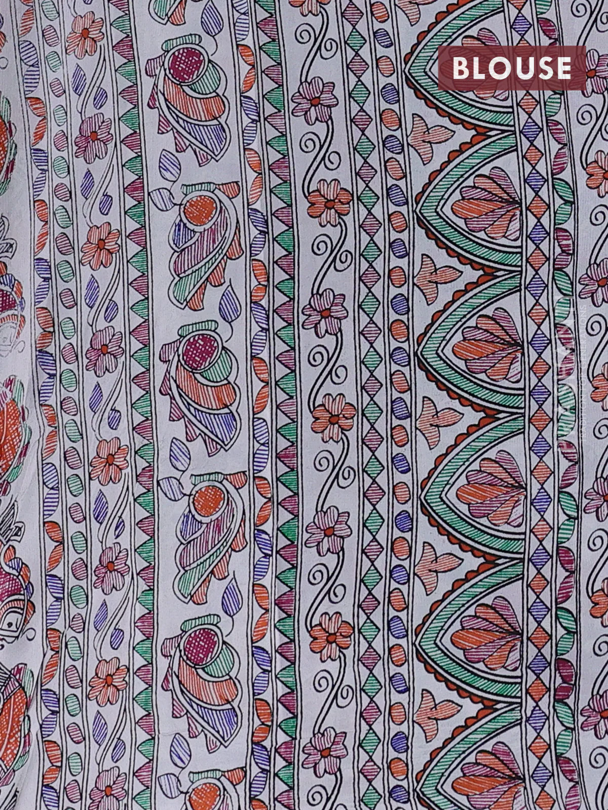 Pochampally silk saree violet and off white with allover ikat weaves and madhubani prints - Image 4