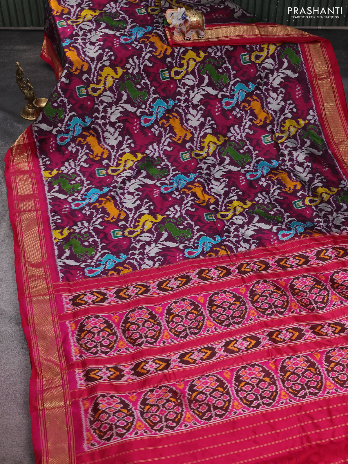 Pochampally silk saree wine shade and pink with allover patola weaves and zari woven border - Image 2
