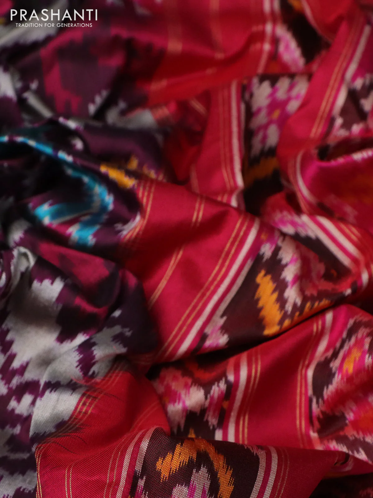 Pochampally silk saree wine shade and pink with allover patola weaves and zari woven border - Image 3