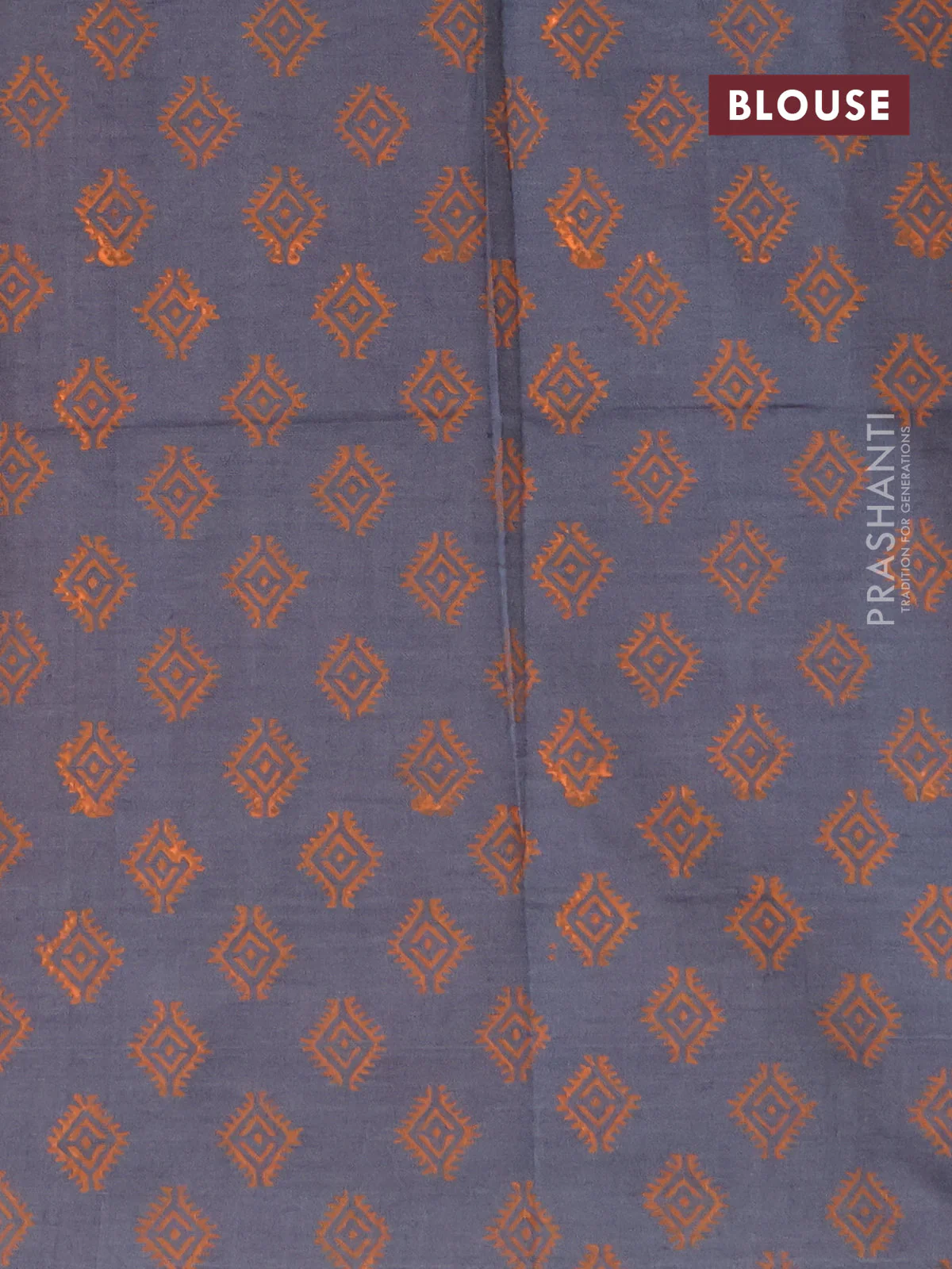 Poly cotton block printed saree orange with butta prints in borderless style - Image 4