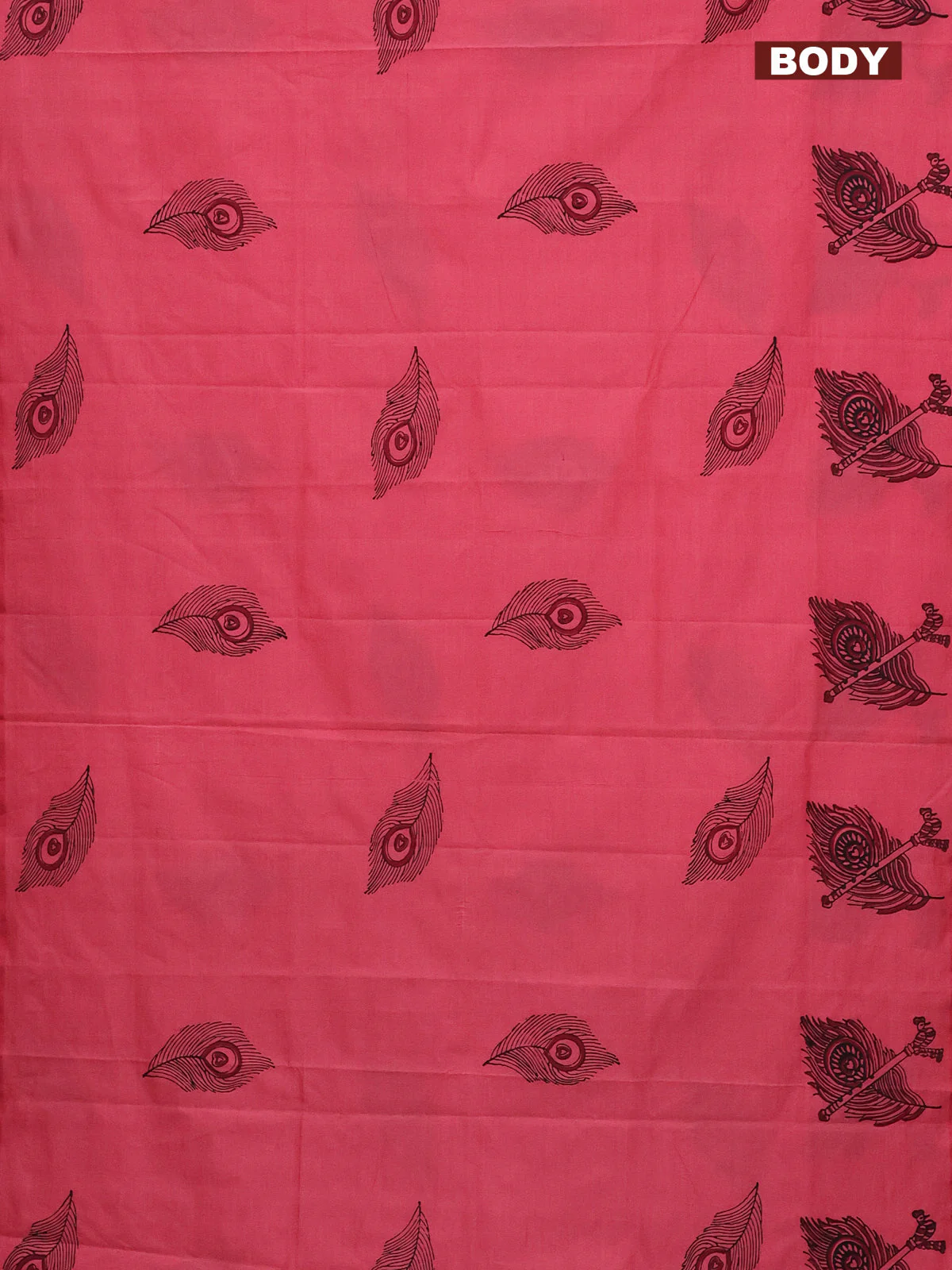 Poly cotton block printed saree reddish pink and grey with butta prints in borderless style - Image 2