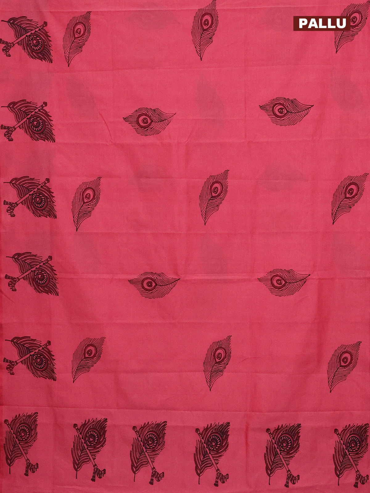 Poly cotton block printed saree reddish pink and grey with butta prints in borderless style - Image 3