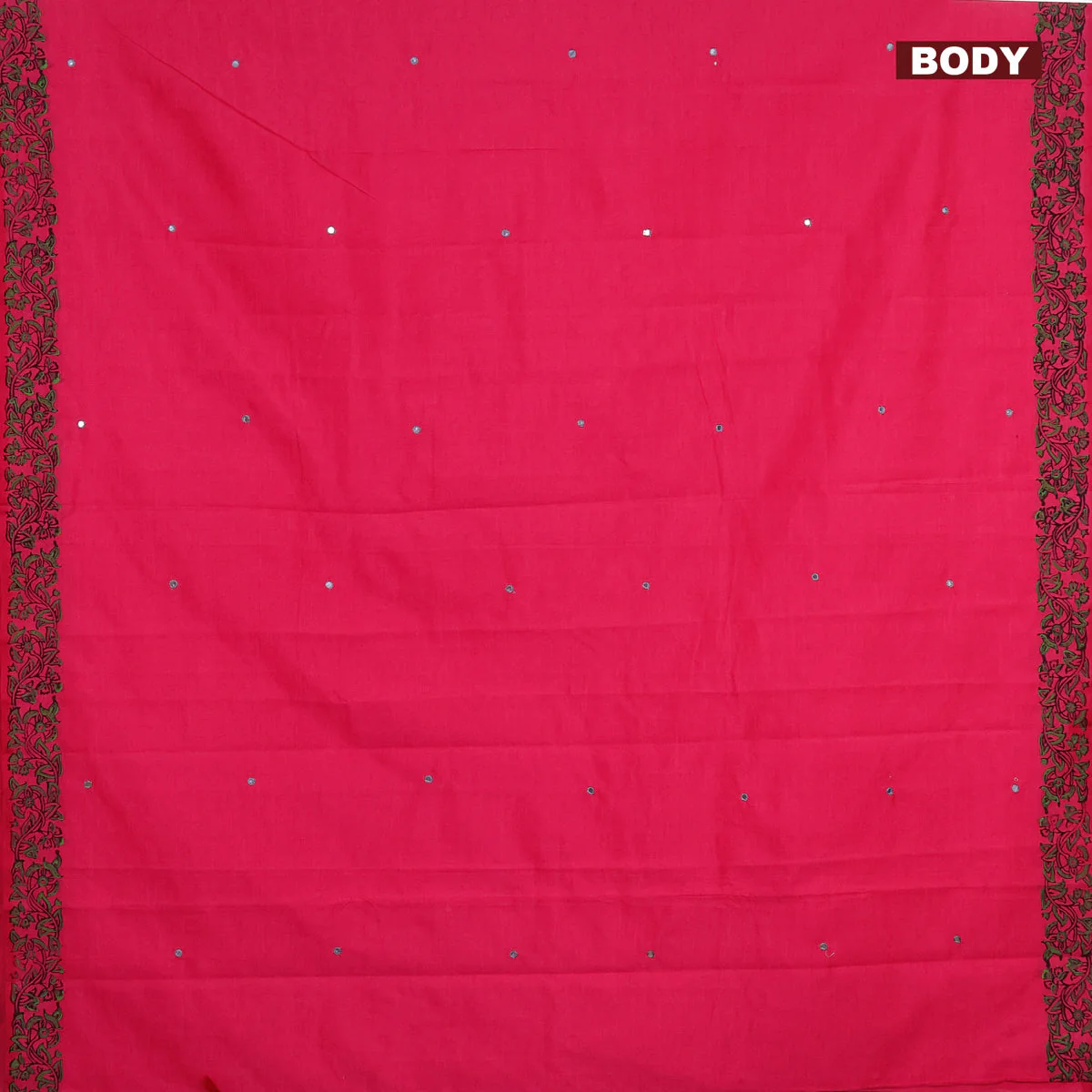 Poly cotton saree candy pink and grey with mirror & embroidery work and block printed border with separate blouse - Image 2