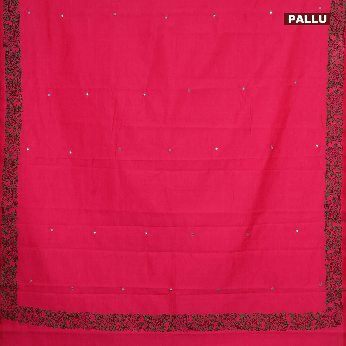 Poly cotton saree candy pink and grey with mirror & embroidery work and block printed border with separate blouse - Image 3