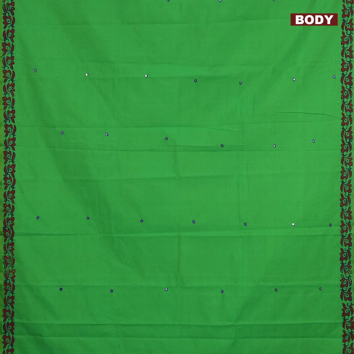 Poly cotton saree green and blue with mirror & embroidery work and block printed border with separate blouse - Image 2