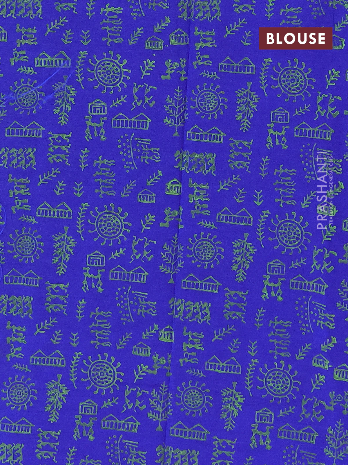 Poly cotton saree green and blue with mirror & embroidery work and block printed border with separate blouse - Image 4