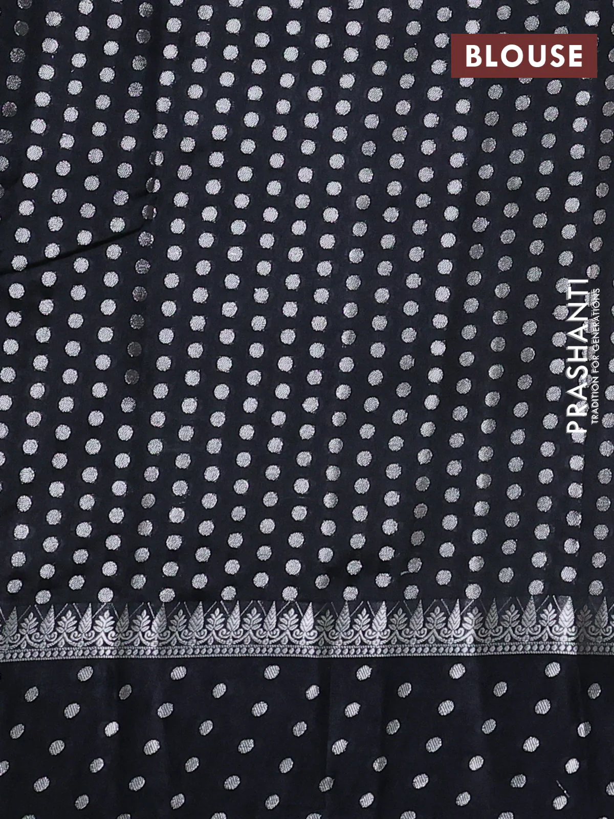 Poona silk saree black with allover silver zari weaves and silver zari woven butta border - Image 4