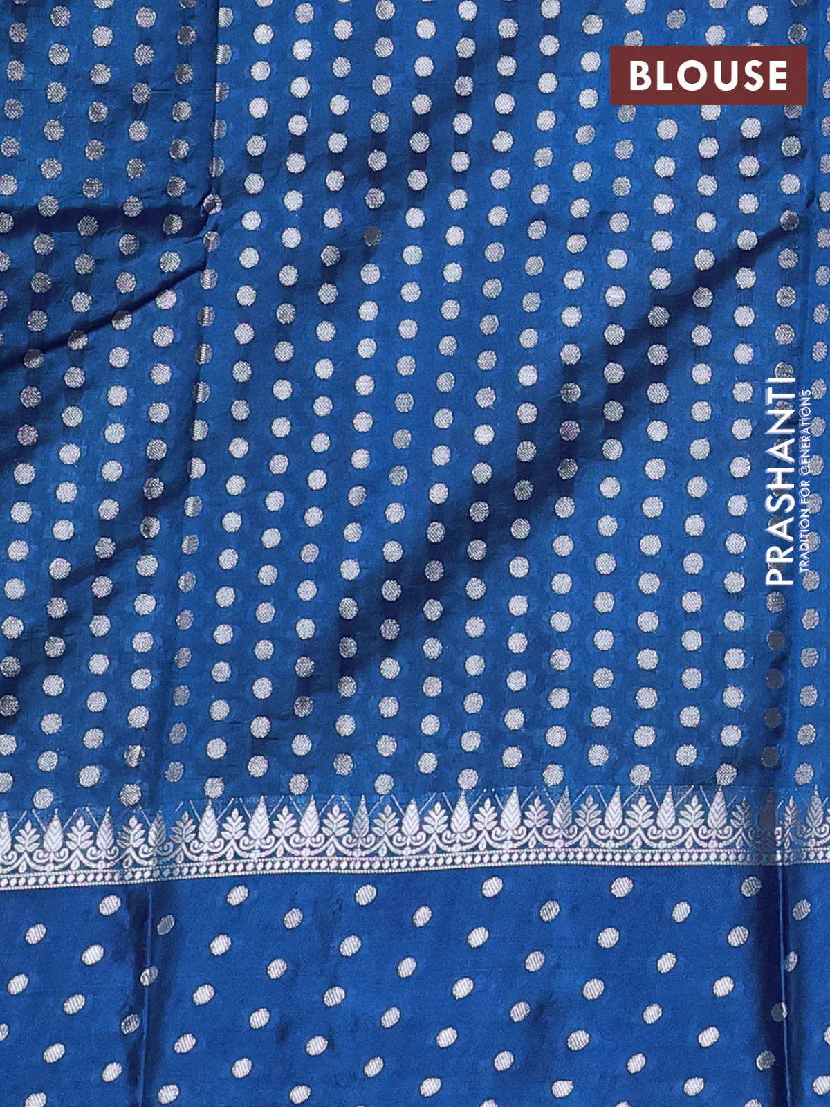 Poona silk saree cs blue with allover silver zari weaves and silver zari woven butta border - Image 4
