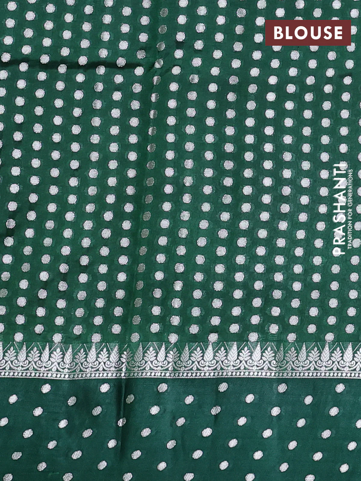 Poona silk saree dark green with allover silver zari weaves and silver zari woven butta border - Image 4
