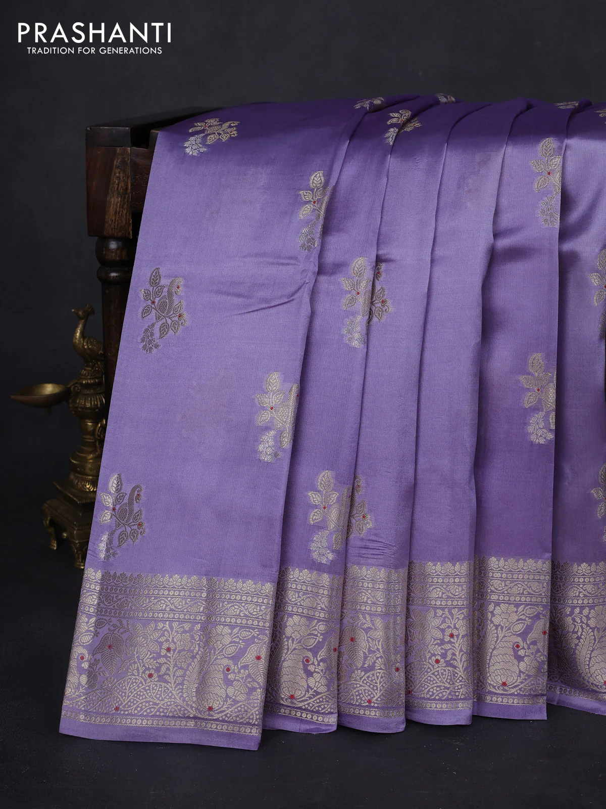 Poona silk saree lavender shade with zari woven buttas and zari woven border