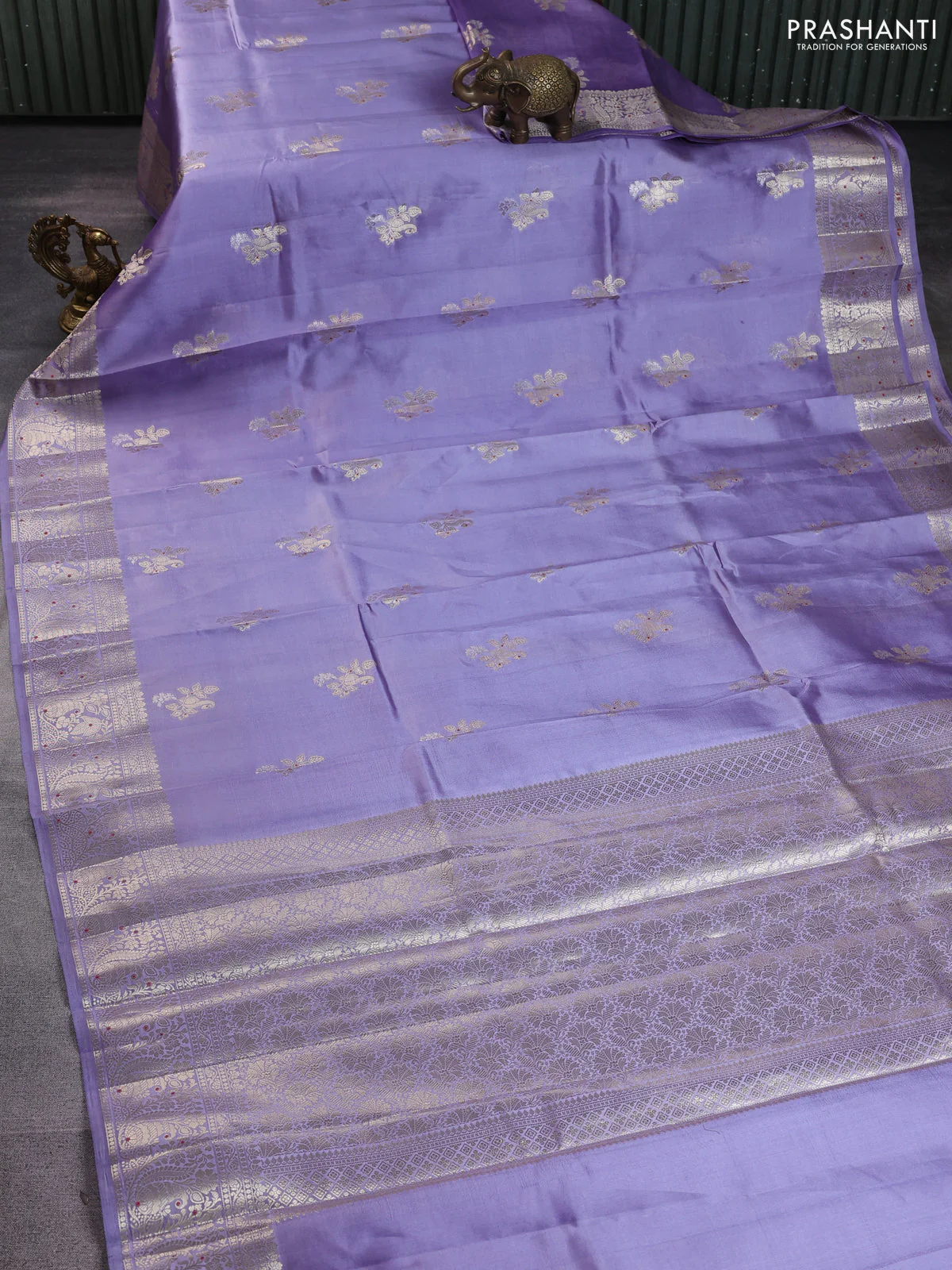 Poona silk saree lavender shade with zari woven buttas and zari woven border - Image 2