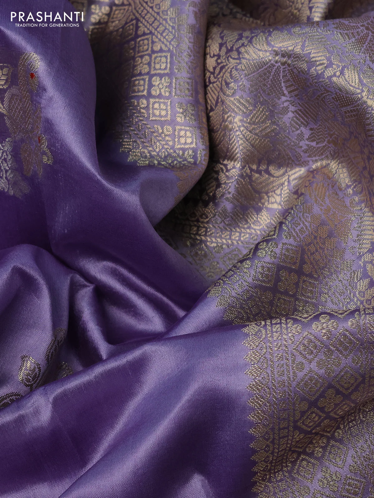 Poona silk saree lavender shade with zari woven buttas and zari woven border - Image 3