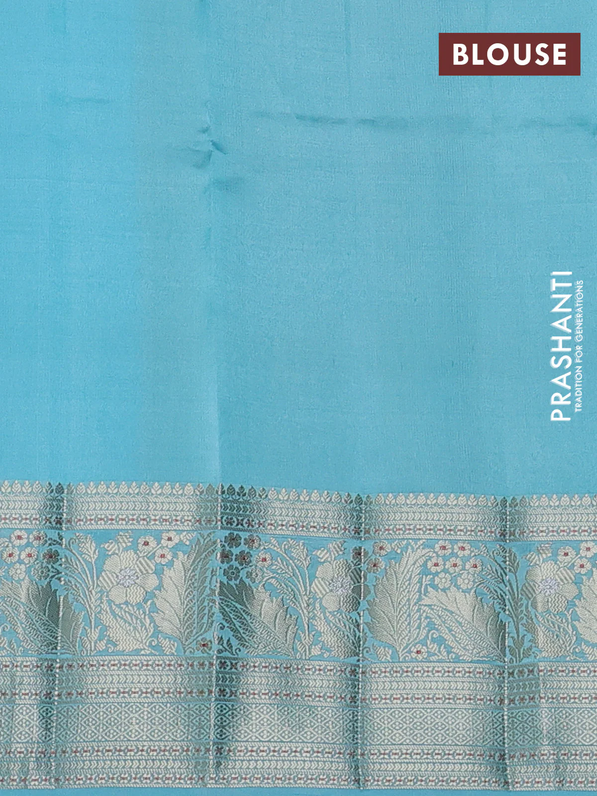 Poona silk saree light blue with silver & gold zari woven buttas and long zari woven border - Image 4
