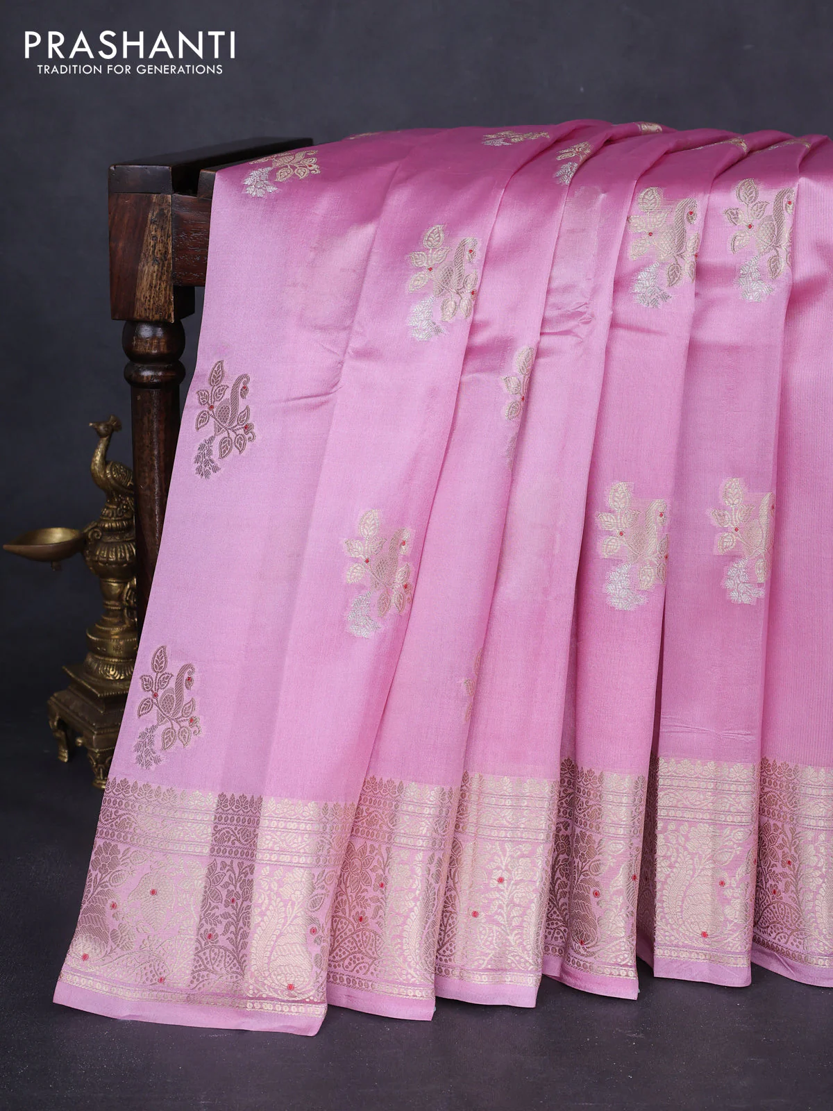 Poona silk saree light pink with zari woven buttas and zari woven border