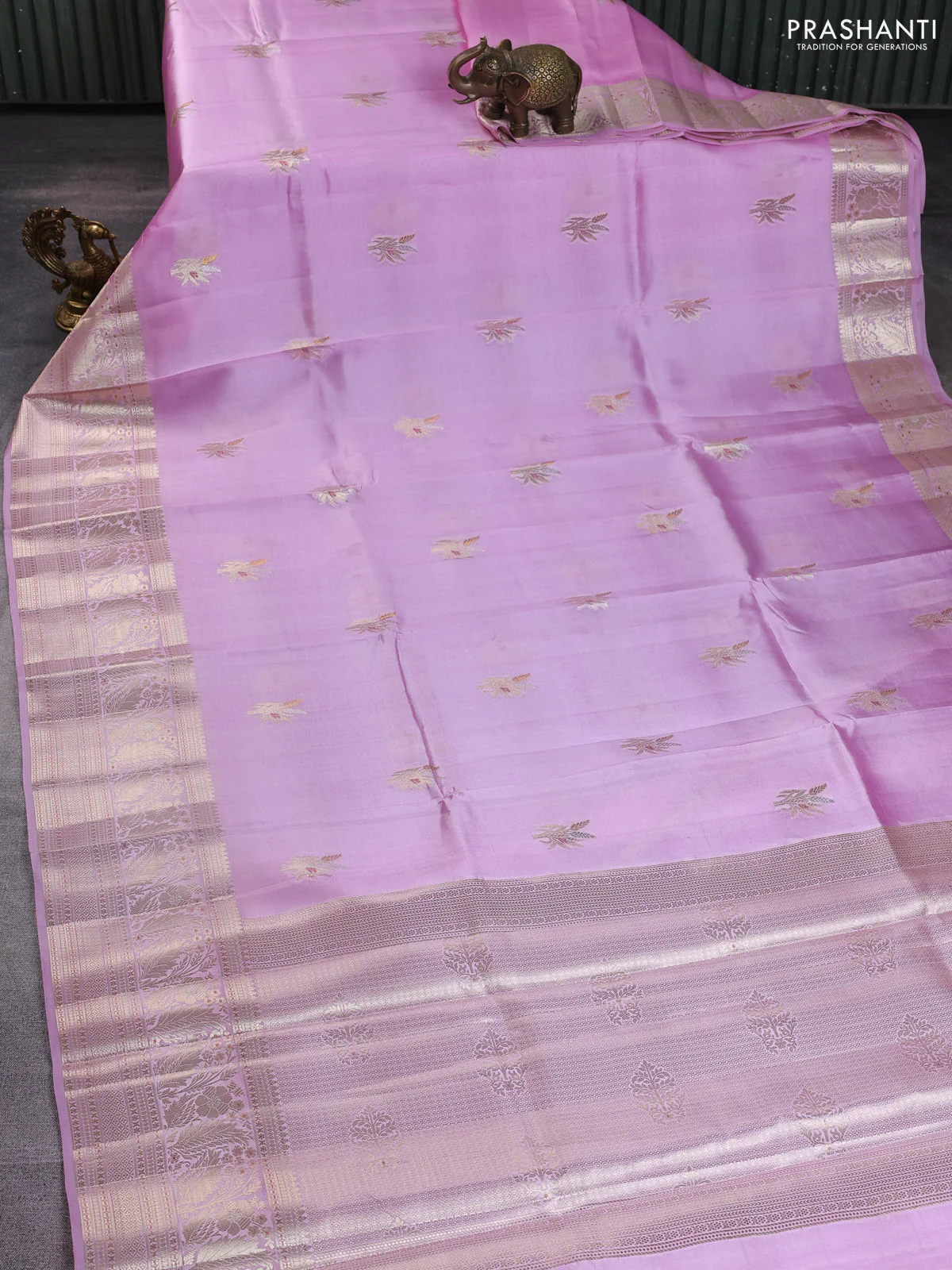 Poona silk saree lotus pink with zari woven buttas and zari woven border - Image 2