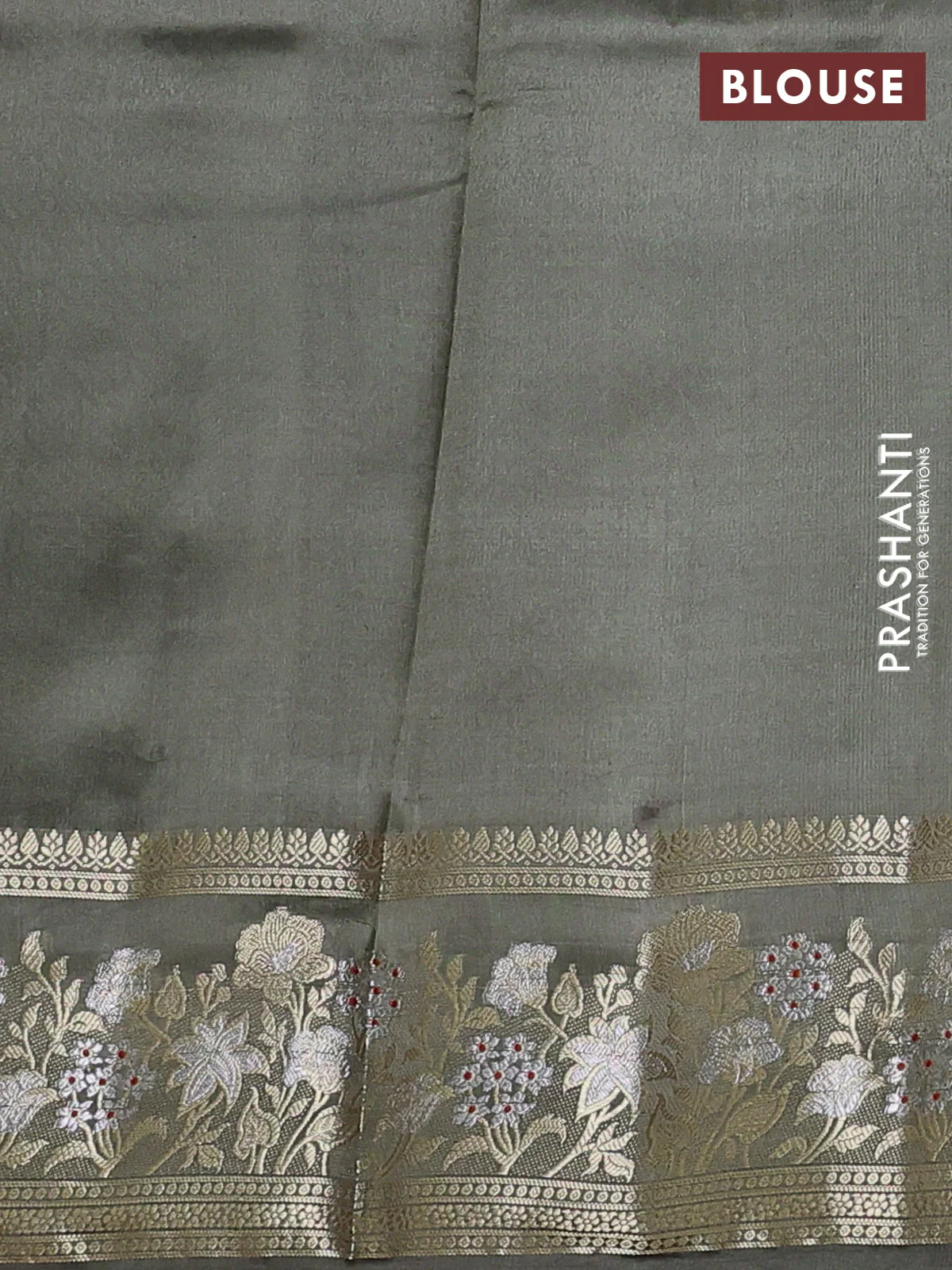 Poona silk saree olive green with zari woven buttas and floral zari woven border - Image 4