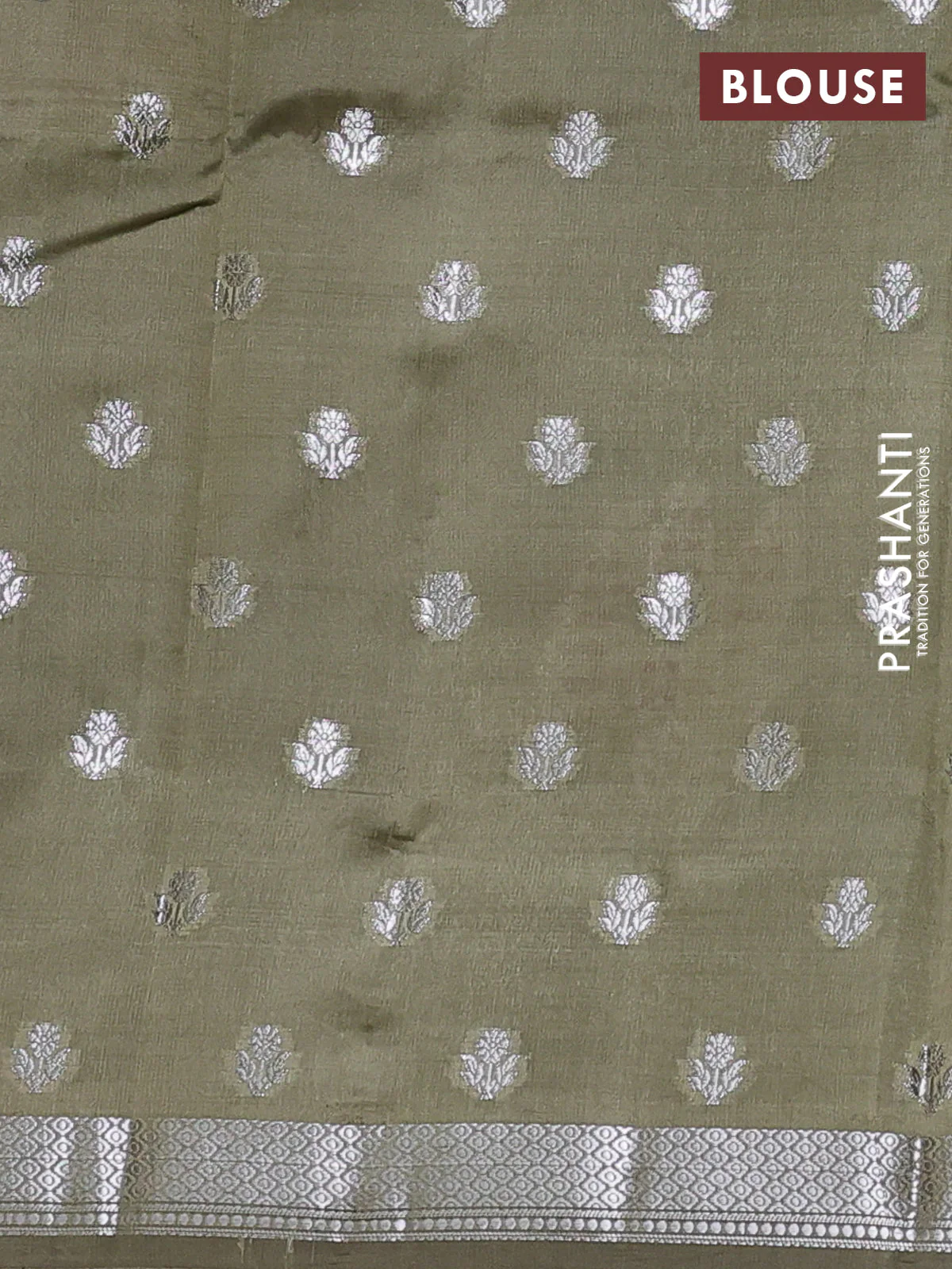 Poona silk saree olive green with zari woven buttas and zari woven border - Image 4
