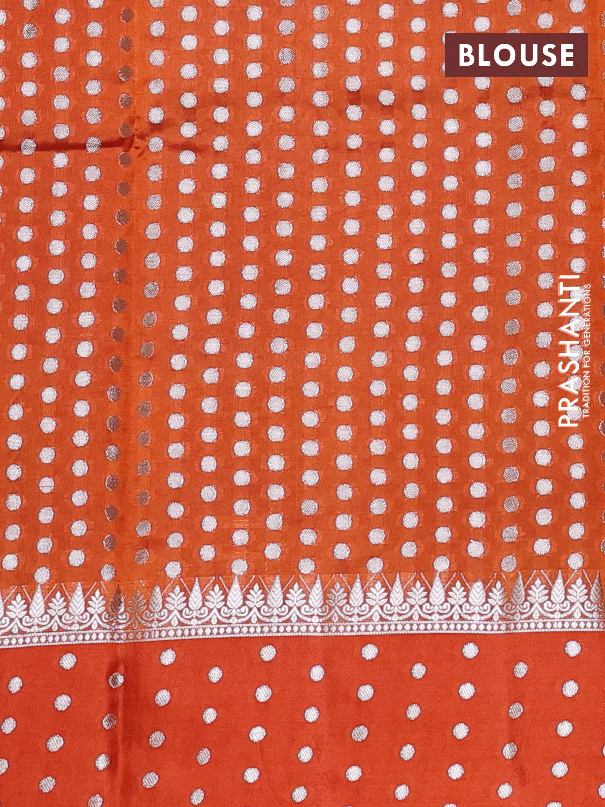 Poona silk saree orange with allover silver zari weaves and silver zari woven butta border - Image 4