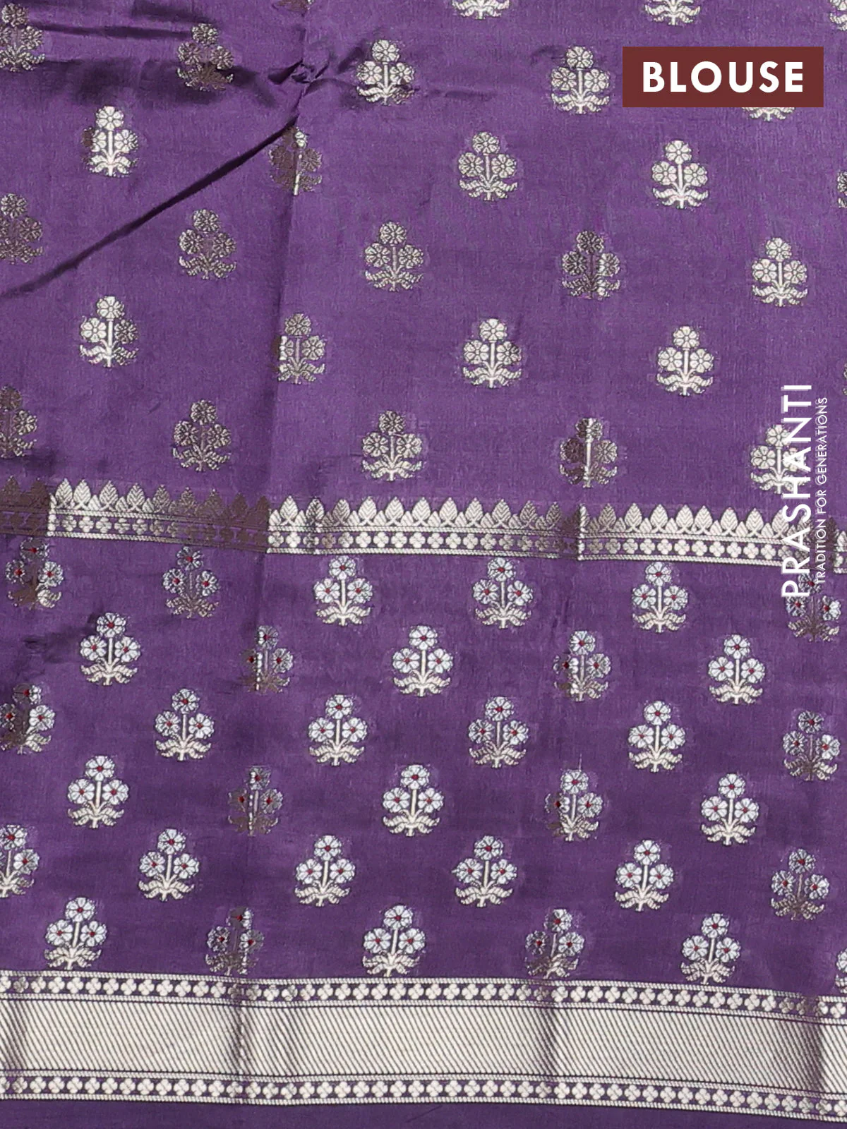 Poona silk saree purple with thread & zari woven floral buttas and long zari woven butta border - Image 4