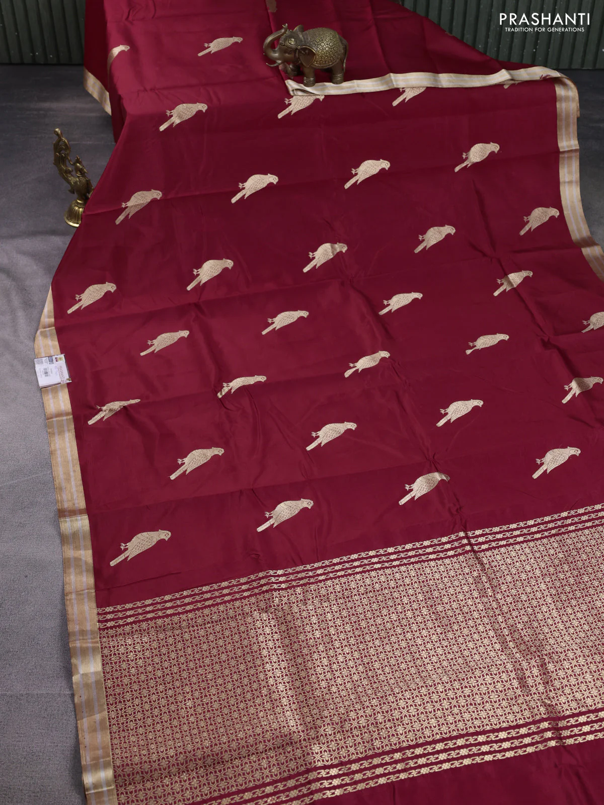 Poona silk saree red with zari woven buttas and zari woven border - Image 2