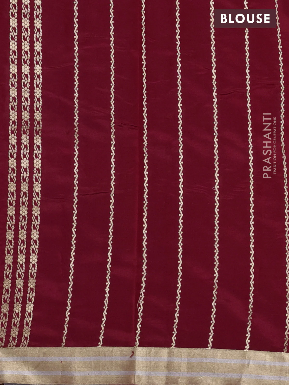 Poona silk saree red with zari woven buttas and zari woven border - Image 3