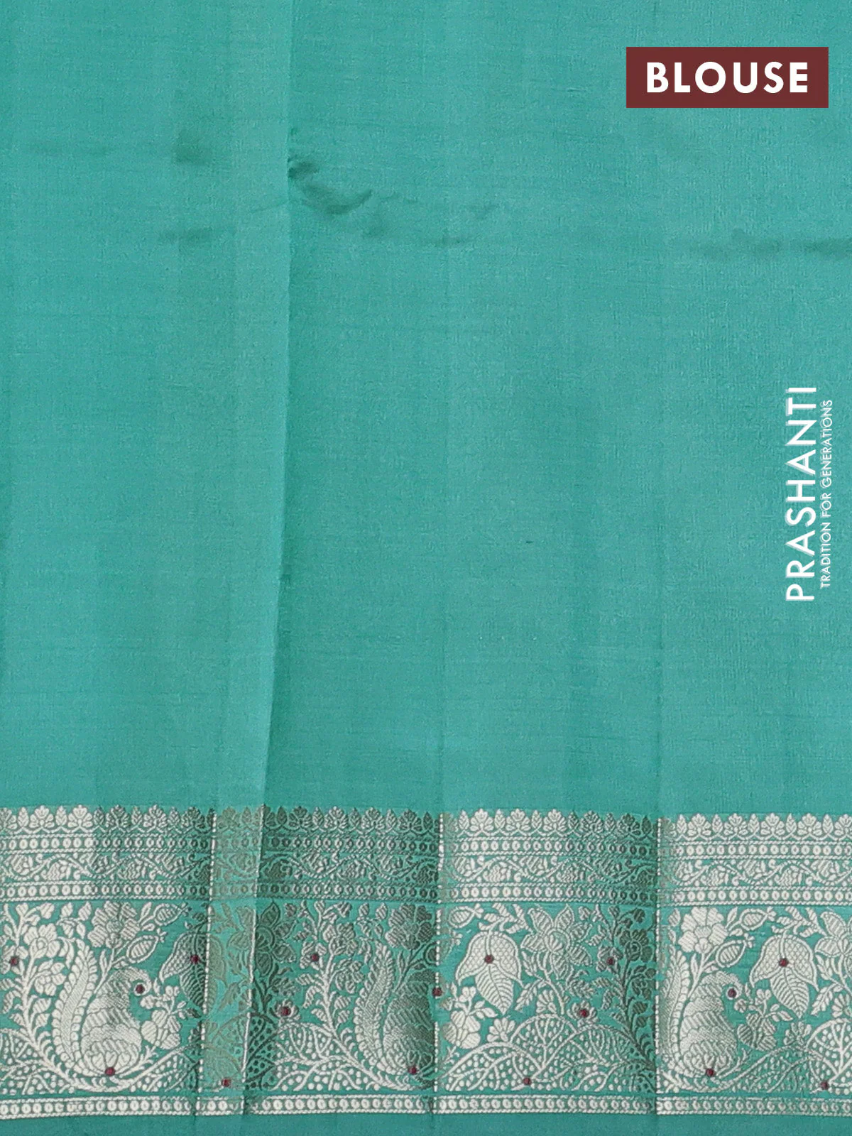 Poona silk saree teal green with zari woven buttas and zari woven border - Image 4