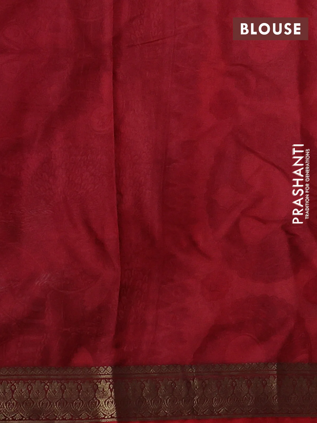 Printed silk saree blue and red with allover prints and long printed zari border - Image 3