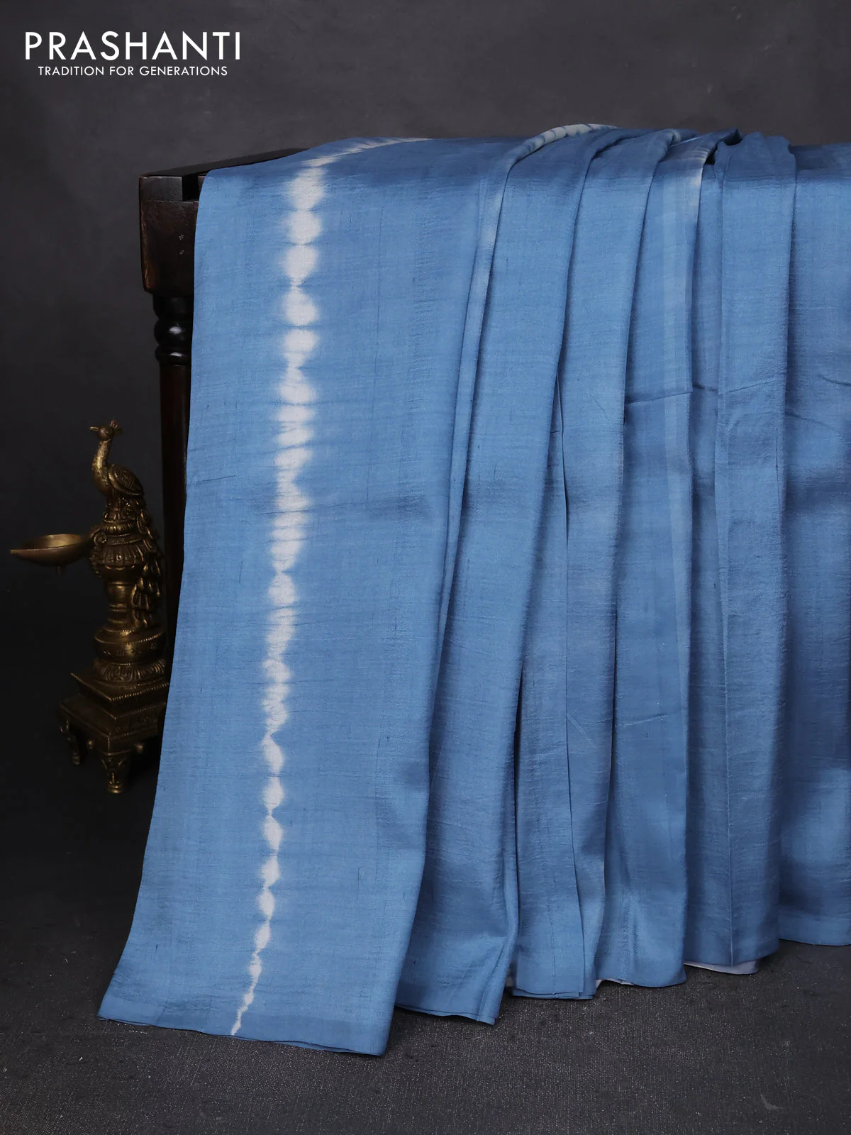 Printed silk saree blue shade and magenta pink with shibori prints and kalamkari hand painted pallu & blouse - Image 2