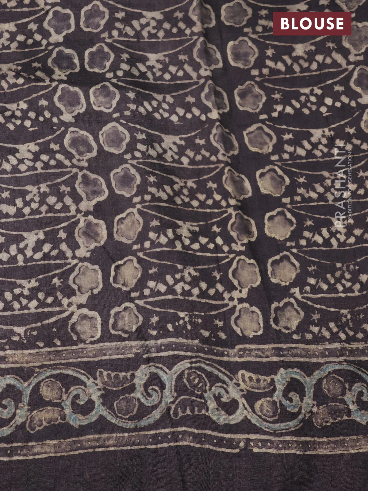 Printed silk saree brown shade with allover ajrakh prints and simple border - Image 3