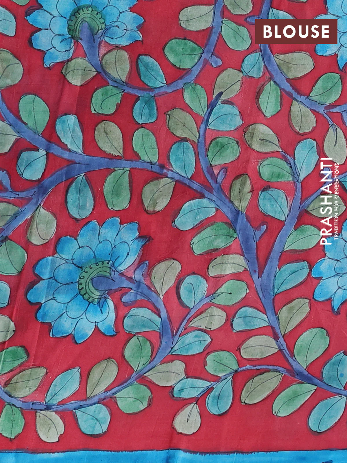 Printed silk saree cs blue and maroon with shibori prints and kalamkari hand painted pallu & blouse - Image 3