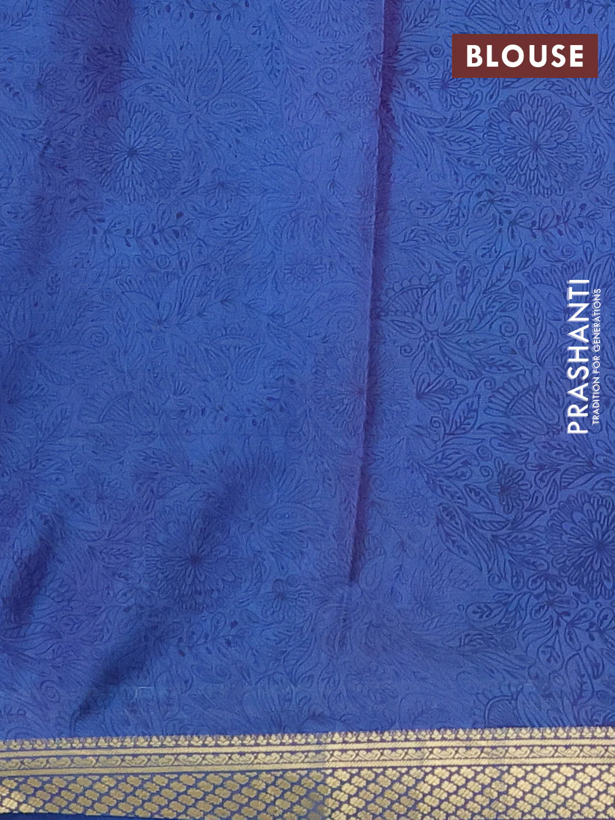 Printed silk saree dual shade of blue with allover prints and zari woven border - Image 3