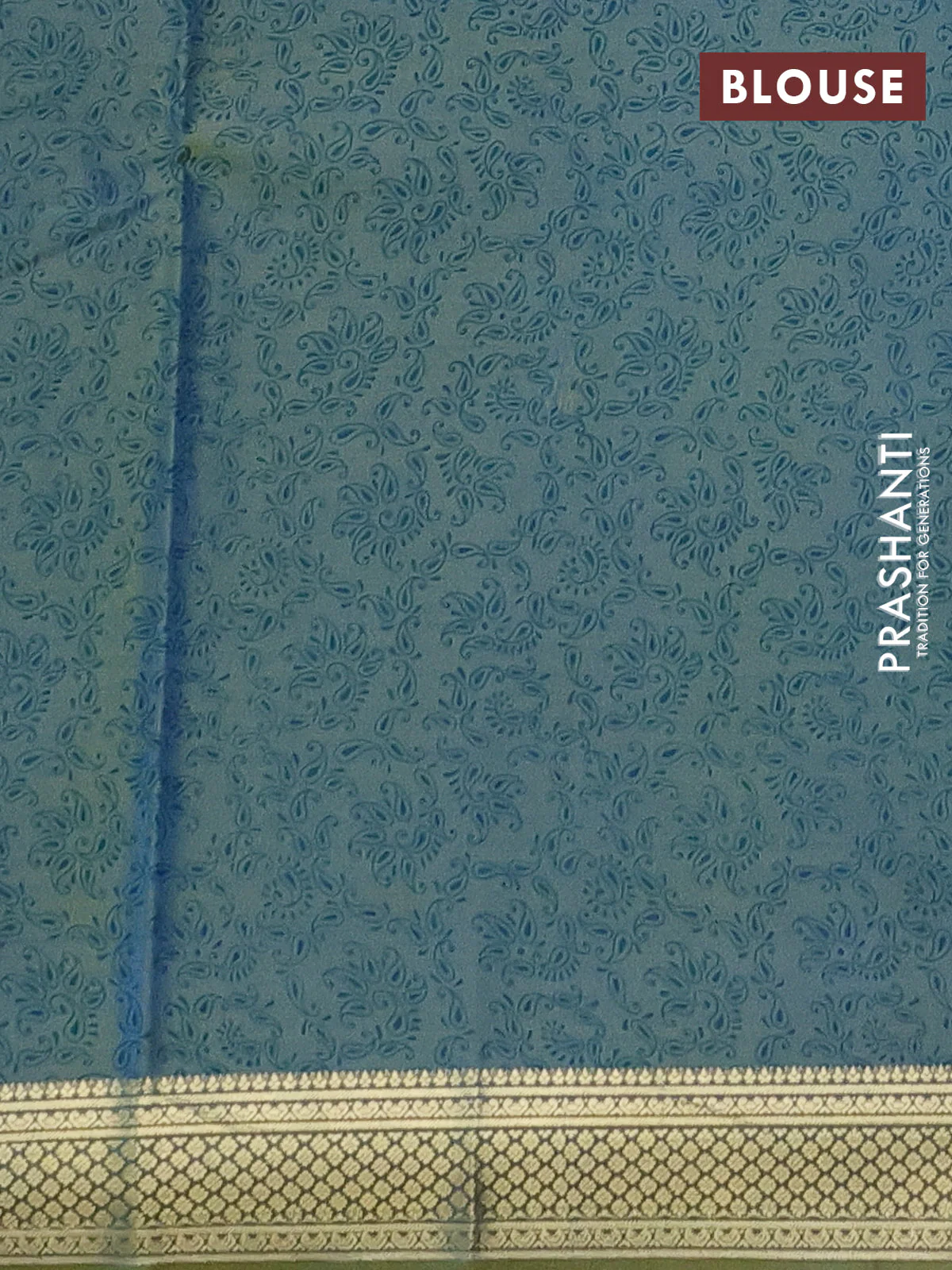 Printed silk saree dual shade of bluish yellow and l with allover prints and zari woven border - Image 3