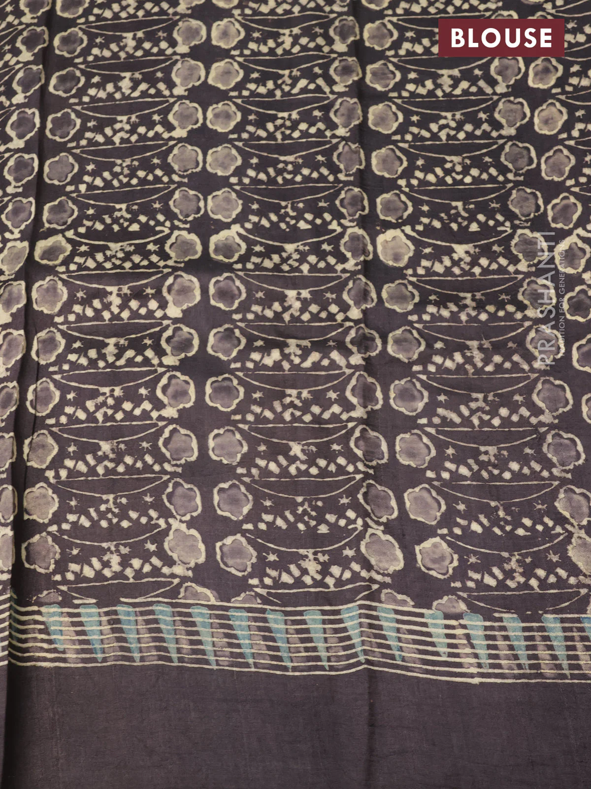 Printed silk saree grey shade with allover ajrakh prints and simple border - Image 3