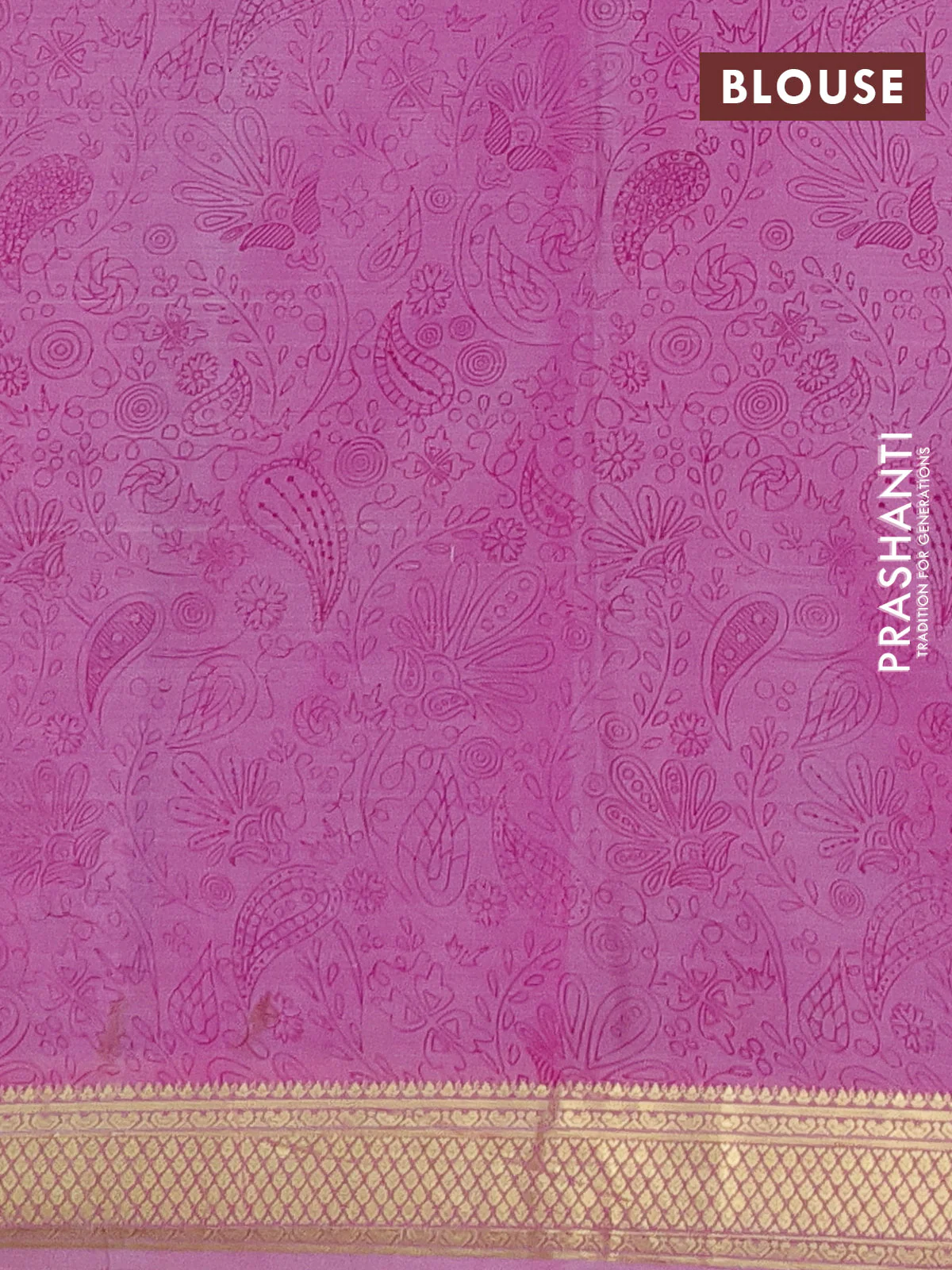 Printed silk saree light pink and pink with allover prints and zari woven border - Image 3