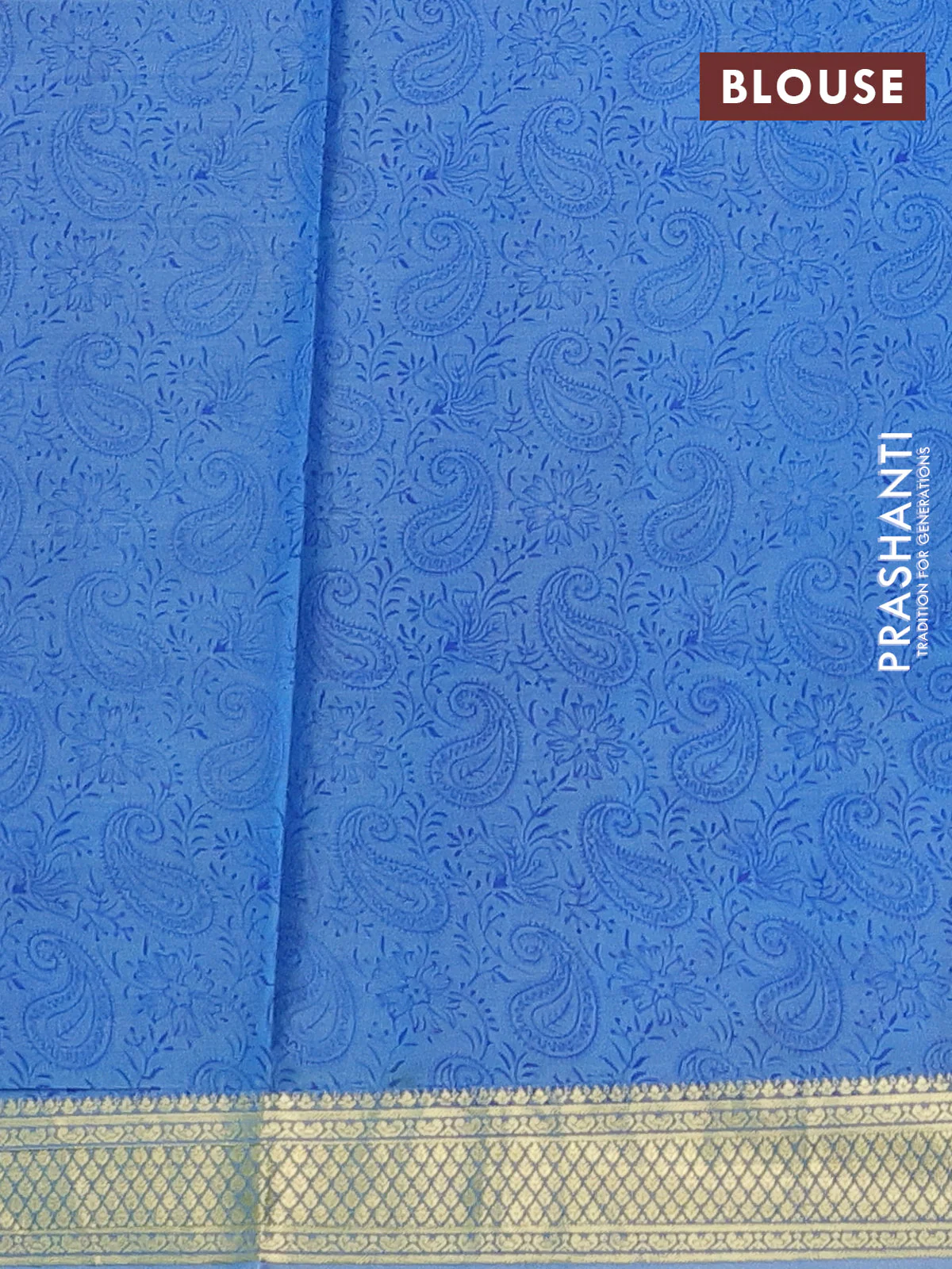 Printed silk saree pastel blue and royal blue with allover paisley prints and zari woven border - Image 3