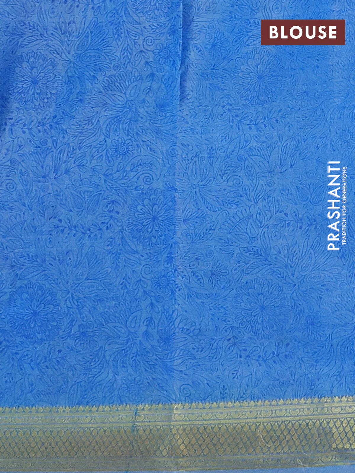 Printed silk saree pastel blue with allover prints and zari woven border - Image 3