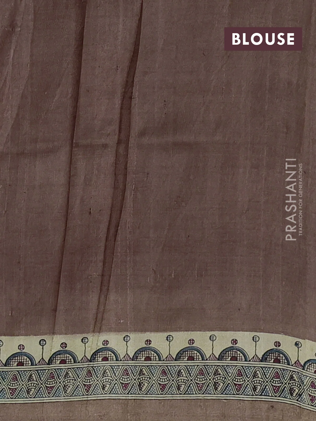 Printed silk saree pastel brown and cream with butta prints and madhubani printed pallu & border - Image 3