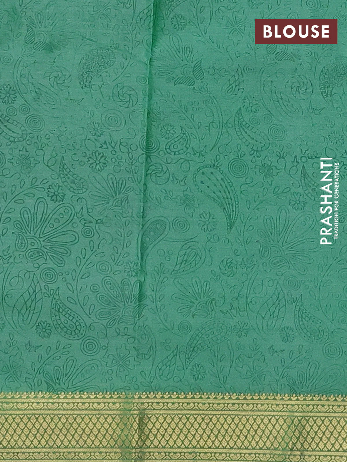 Printed silk saree pastel green with allover prints and zari woven border - Image 3