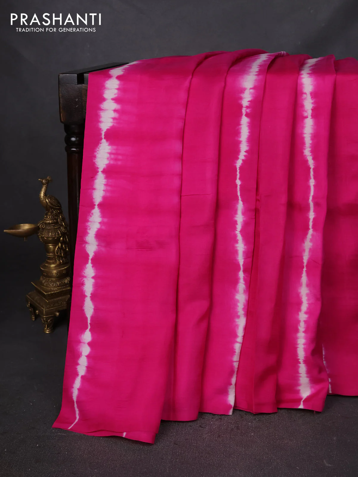 Printed silk saree pink and mustard yellow with shibori prints and kalamkari hand painted pallu & blouse - Image 2