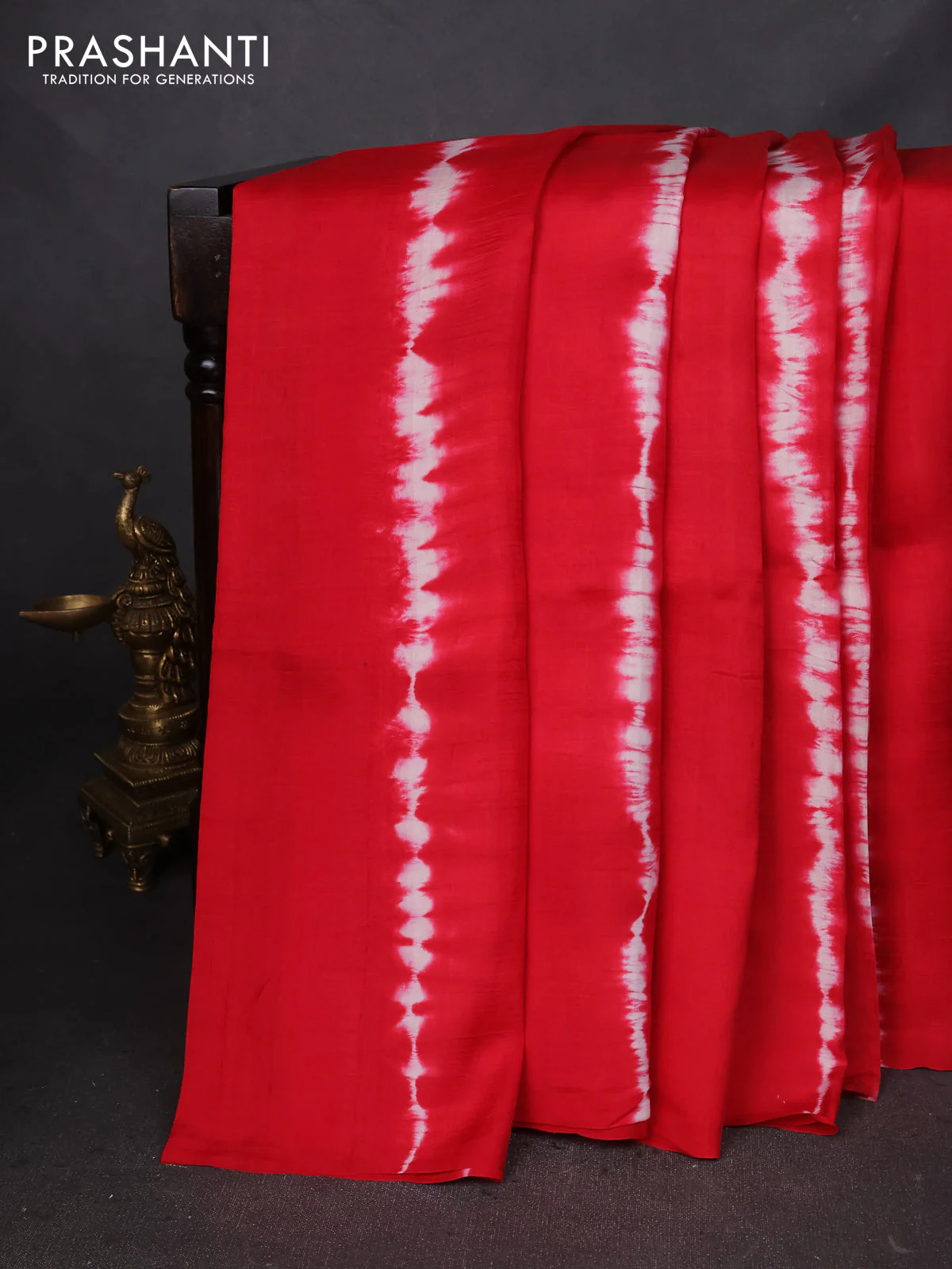 Printed silk saree red and yellow with shibori prints and kalamkari hand painted pallu & blouse - Image 2