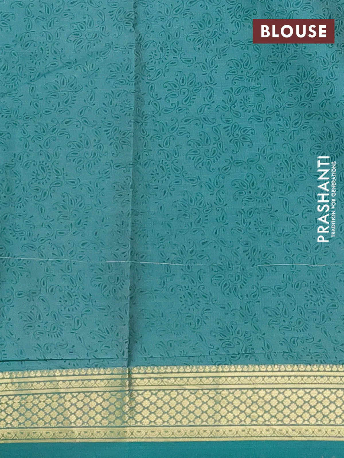 Printed silk saree teal blue with allover prints and zari woven border - Image 3
