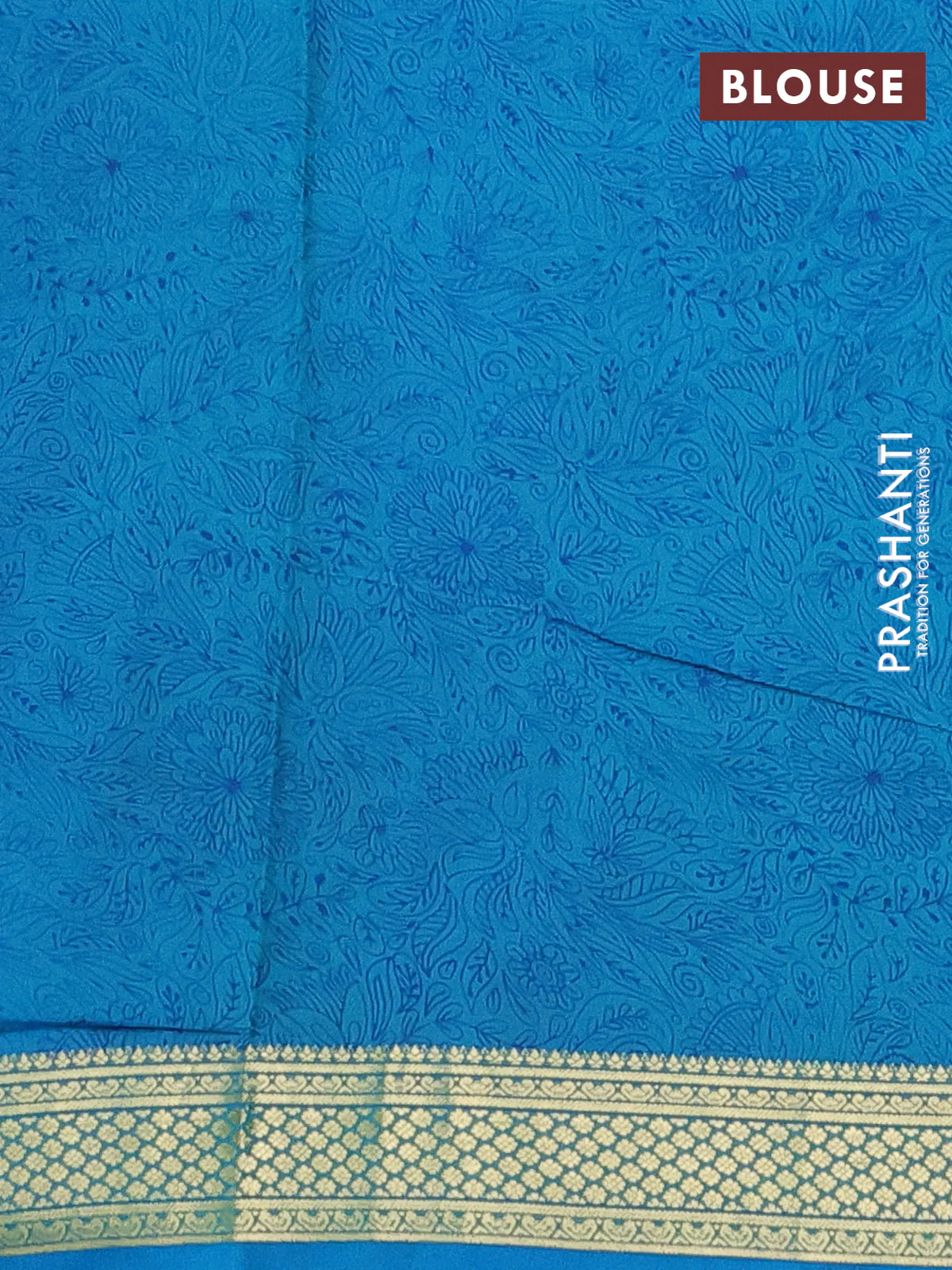 Printed silk saree teal blue with allover prints and zari woven border - Image 3