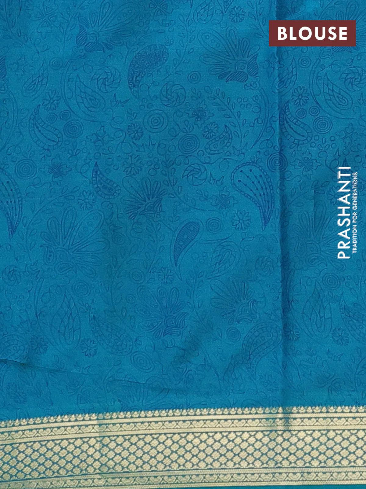 Printed silk saree teal green with allover prints and zari woven border - Image 3