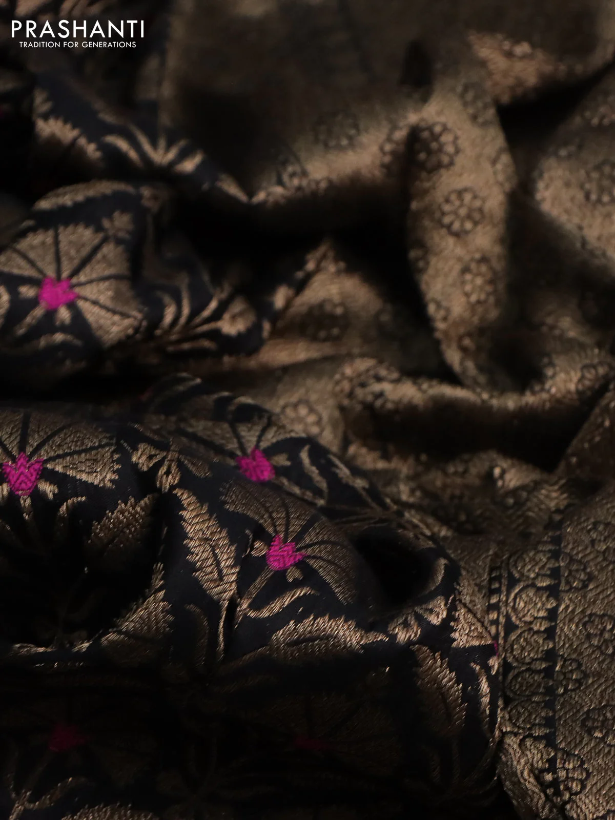 Pure banarasi uppada silk saree black with allover brocade weaves and woven border - Image 2
